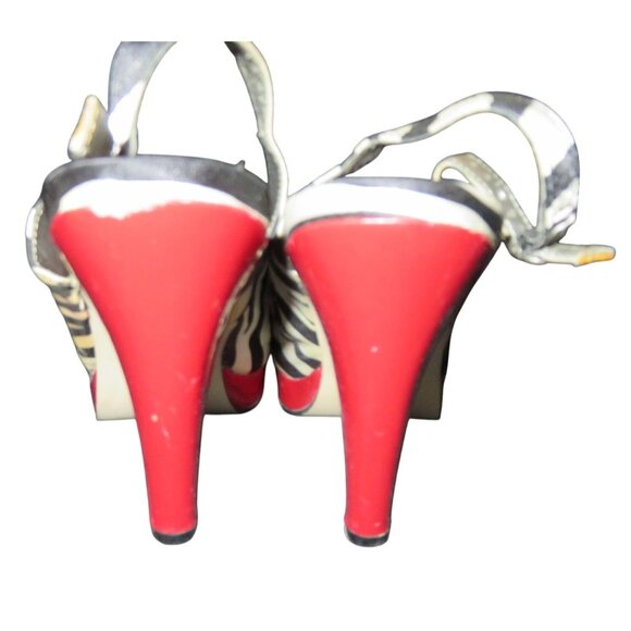 Steve Madden Madden Girl Krownnn Red Heels & Zebra Striped peep toe Slingbacks - Picture 4 of 13